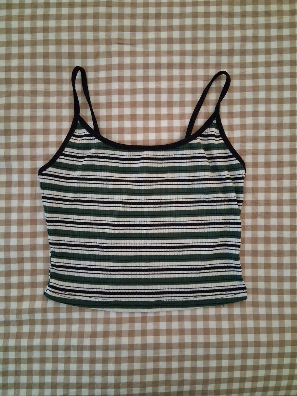 Striped Green & White Ribbed Cami Tank Top